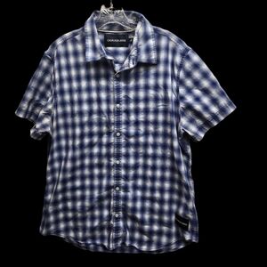 Calvin Klein Jeans Short Sleeve Blue Plaid Shirt Large Preppy